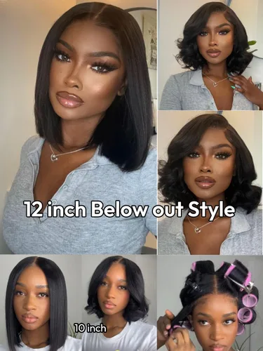 Miniatura 9 de UNICE Yaki Peluca Bob Recta de Cabello Humano con Cordón Adiós Nudos Sin Pegamento 7x5 Pelucas Frontales de Encaje de Cabello Humano Pre Desplumadas