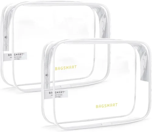 Miniatura 21 de BAGSMART Paquete de 7 bolsas de aseo transparentes con juego de botellas de viaje recargables, bolsa de aseo de viaje aprobada por la TSA, repelente