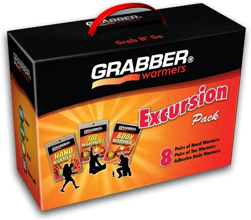 Grabber Warmers Grabber Excursion - Caja calentadora multipaquete, 8 pares de manos, 8 pares de dedos, 8 calentadores corporales Peel N' Stick, 24