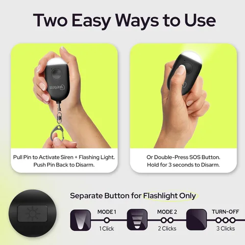 Miniatura 3 de Weten Llavero de alarma personal recargable, sirena de 130 dB y luz LED, elegante alerta de seguridad personal para que las mujeres lo lleven