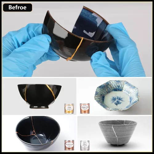 Miniatura 4 de iienjoy Kit de reparación Kintsugi, Kit Kintsugi seguro para alimentos de 4 colores repara cerámicas rotas, jade, vidrio, cerámica significativa