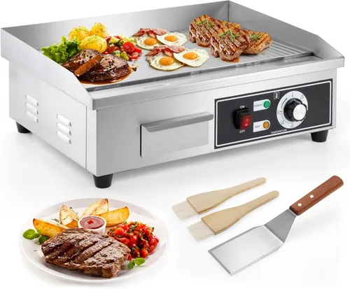 Miniatura 8 de IRONWALLS Plancha Eléctrica Comercial de 22", 3000W Plancha Eléctrica de Superficie Plana, Plancha Eléctrica de Acero Inoxidable para Encimera