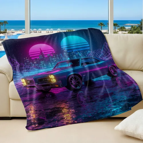 Miniatura 10 de Cyber Synthwave GTO Neon Retro Flannel Blanket, Super Soft Cozy Bed Throw, Versatile Throw Blanket for Bedroom & Sofa Decor (04,30 x 40in)