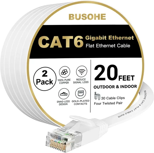 Miniatura 16 de BUSOHE Cable Ethernet Cat6 de 20 pies, color blanco, Cat-6 plano RJ45 para computadora, Internet LAN, red Ethernet, cable de conexión Ethernet - 20