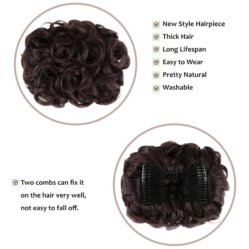 Miniatura 3 de Elaine Peines para Moño Despeinado Extensión de Cabello Rizado en Forma de Plato Moños Extensión Gruesa Postizo Chignon con Clip Coleta Coleteros