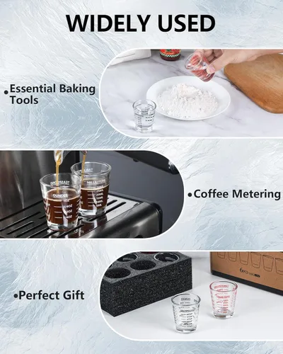 Miniatura 4 de SAIAOKJ Juego de Vasos de Chupito y Taza de Medición 2PAQUETE Vasos de Chupito Espresso de Vidrio Pesado Líquido 26 Mediciones Incrementales 1 OZ, 2
