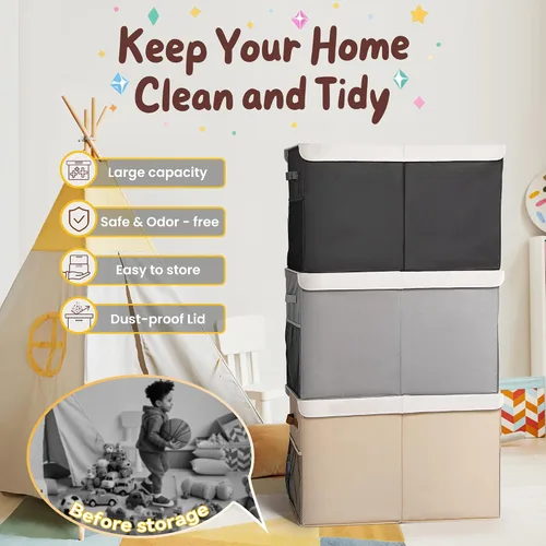 Miniatura 6 de Caja de almacenamiento grande de juguetes de 40 litros con tapa, caja grande de juguetes para niños, niñas y niños, cuarto del bebé y sala de estar