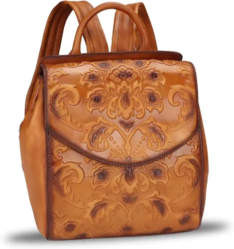 Mochila de cuero genuino estilo vintage, casual, bolsa universitaria, hecha a mano, de cuero vacuno occidental, Marrón, M, Mochilas tipo mochila