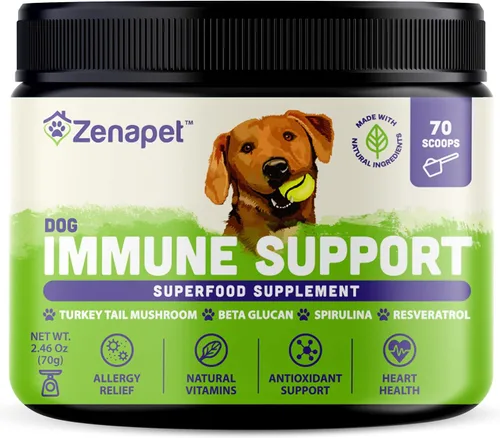 Polvo de apoyo inmunológico para perros, cola de pavo, espirulina y beta-glucano, apoya un sistema inmunológico saludable y digestión, grado humano,