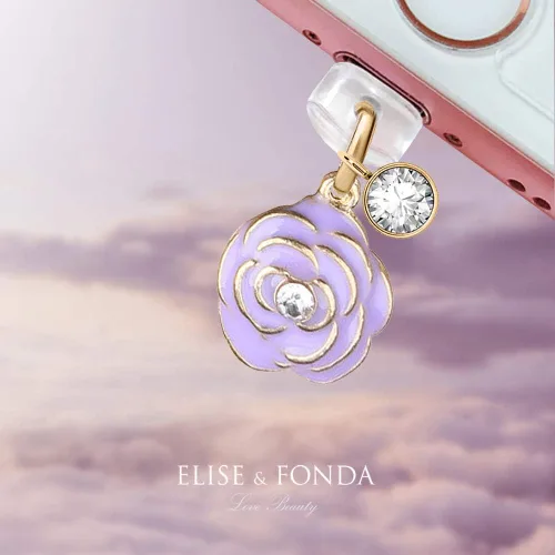 Miniatura 2 de EIISE & FONDA CP34 Puerto de carga USB Anti Polvo Plug Little Purple Rose Flower Colgante Teléfono Charm para iPhone 11/XS MAX/XR/X/8 Plus/7/6S/6/SE