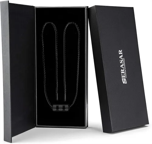 Miniatura 2 de SERASAR Collar de cuero de primera calidad para hombre, colgante de acero inoxidable, cierre seguro, tres colores, caja de joyería incluida