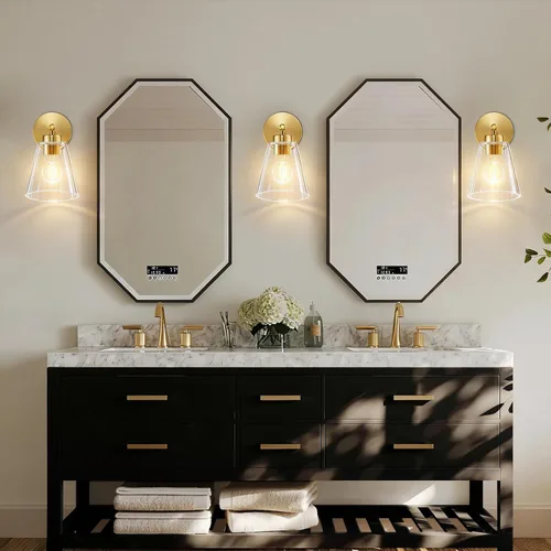 Miniatura 8 de Hamilyeah Juego de 2 apliques de pared dorados, accesorios de iluminación de baño, modernos apliques industriales para interiores, lámparas de pared
