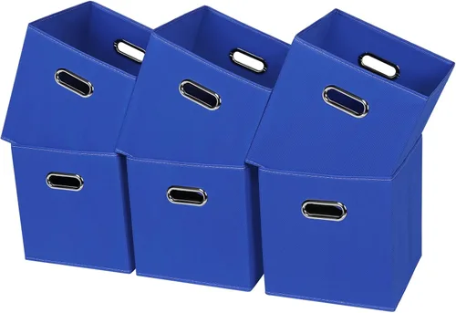 Miniatura 8 de Cubos de almacenamiento de tela – 13 x 13 x 13 pulgadas, cubos organizadores plegables con asas dobles – juego de 6, color azul