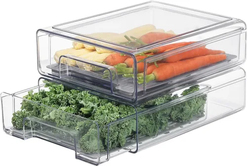 Miniatura 9 de Cajones organizadores de refrigerador transparentes extraíbles con escurridor, contenedores de almacenamiento apilables para refrigerador