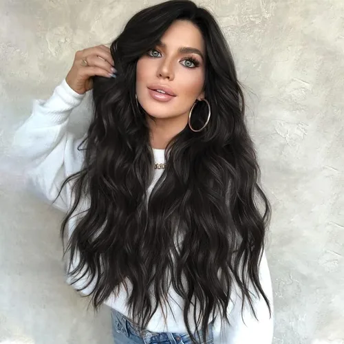 Miniatura 7 de AISI QUEENS Pelucas largas para mujer, onduladas, ombré, raya en medio, color marrón ceniza y rubio decolorado, pelucas rizadas de aspecto natural