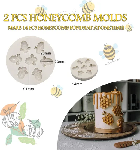 Miniatura 4 de Bumble Bee - Moldes de silicona para panales (2 piezas) Moldes de Fondant Tuile con moldes de silicona huecos 3D para hornear, arcilla polimérica