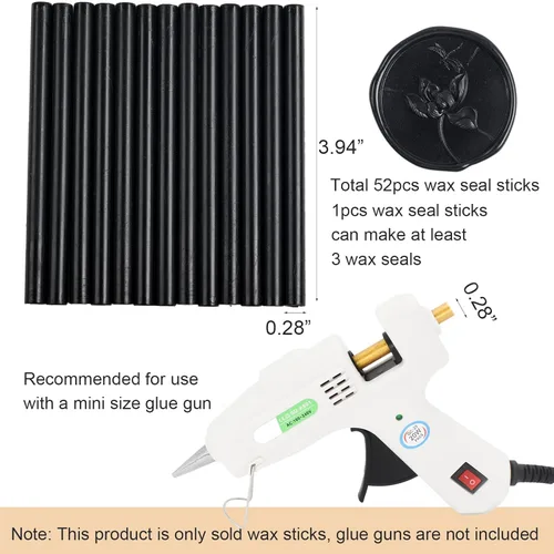 Miniatura 3 de 52 barras de cera de sellado negra, pistola de pegamento para sello de cera, cera de sellado premium para sello de sobre, letras de sobre, adhesivo