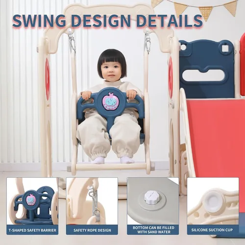 Miniatura 6 de Conjunto de juegos al aire libre 12 en 1 para niños pequeños con columpio, columpio interior y conjunto de tobogán, parque de juegos para niños