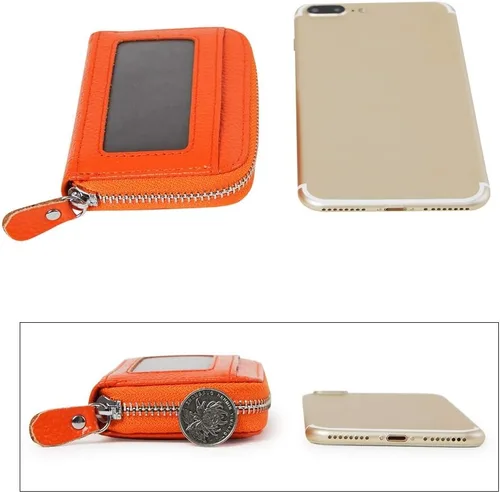 Miniatura 4 de Cartera de acordeón de cuero con bloqueo RFID con 12 ranuras para tarjetas de crédito