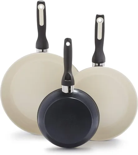 GreenPan Rio Anodizado Duro Cerámico Saludable Antiadherente, Juego de 3 Sartenes de 7", 9.5" y 11 pulgadas, Mango de Agarre Suave, Sin PFAS, Apto