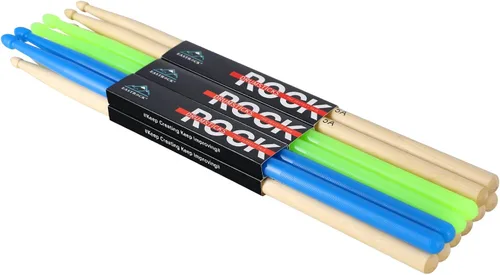 Miniatura 8 de EASTROCK - Baquetas 5A de madera de arce, baquetas de nylon azul y verde, para niños, adultos principiantes, accesorios para batería, 6 pares Azul