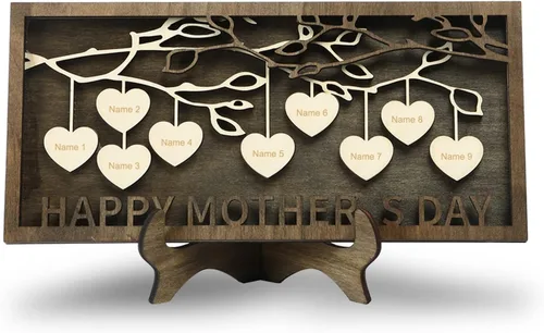 Miniatura 26 de Regalos para mamá, letrero de árbol familiar personalizado con nombres personalizados, placas de madera, decoración grabada con nombres familiares