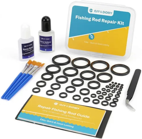Kit de reparación de caña de pescar, reparación de ojales de caña de pescar con inserciones cerámicas y ojos, incluye 52 anillos de guía y