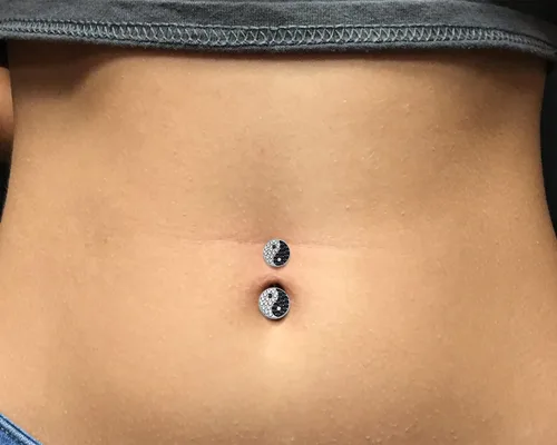 Miniatura 4 de Multi Piedra de vidrio doble Yin Yang plata de ley 925doble lado ombligo anillo de la joyería