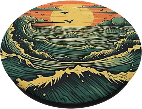 Miniatura 2 de Ocean Sundown Ilustración Ondas PopSockets intercambiables PopGrip