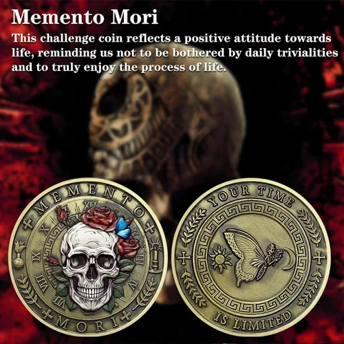 Miniatura 6 de Moneda Memento Mori Reloj de arena Cráneo Tiempo Mortalidad Moneda estoica Amor Fati Moneda Memento Vivere Carpe Cráneo Coleccionable Recuerdo