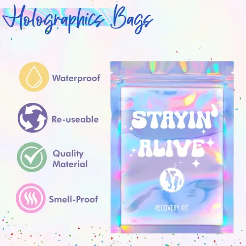 Miniatura 4 de BeSAVAGE Bolsas para kit de resaca, 10 bolsas holográficas de recuperación con cierre de cremallera para regalos de despedida de soltera, bodas