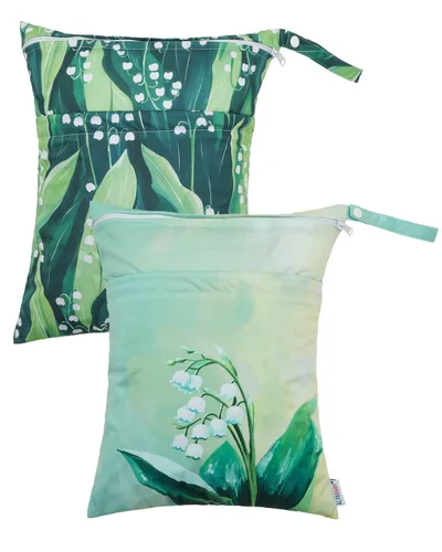 Miniatura 37 de ALVABABY 2 bolsas de pañales de tela para ropa húmeda, reutilizables con dos bolsillos con cremallera, para viajes, playa, piscina, guardería
