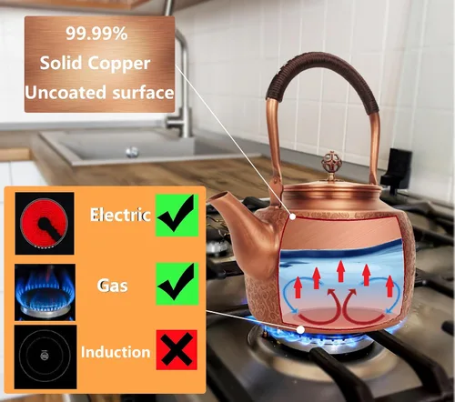 Miniatura 4 de Kkekos Tetera de Cobre Hecha a Mano para Estufa 2000ml (Tipo1)