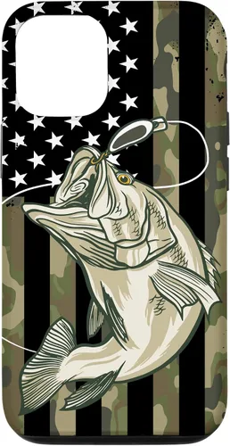 Miniatura 26 de Funda de camuflaje para iPhone 16, diseño de bandera estadounidense, pescador, pescador, camuflaje