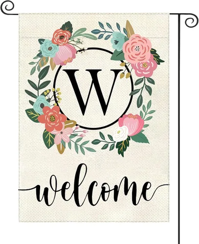 Miniatura 26 de Bandera de jardín con letra monograma, floral, 12 x 18 pulgadas, doble cara para exterior, pequeña de arpillera, familia, apellido, bandera inicial