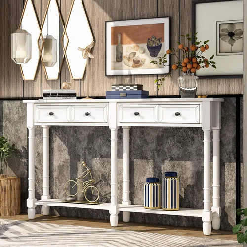 Miniatura 33 de Quarte Elegante mesa consola con tres cajones de almacenamiento, mesa de sofá extra larga para entrada, pasillo, sala de estar, vestíbulo, pasillo