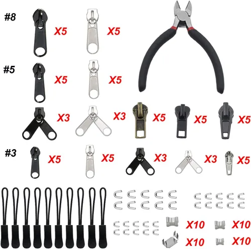 Miniatura 2 de YaHoGa Kit de reparación de cremallera de 143 piezas de repuesto con alicates de instalación para bolsos, chaquetas, tiendas de campaña, mochilas