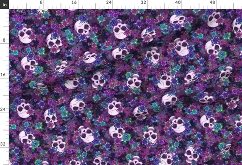 Miniatura 2 de Spoonflower Tela - Flores Calaveras Calavera Patrón Floral Flor Rockabilly Impreso en Tela de Gasa Barrio Gordo - Costura Ropa de Moda Vestidos