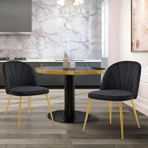 Miniatura 25 de Juego de 4 sillas de comedor de terciopelo, sillas de comedor modernas tapizadas de mediados de siglo, silla de acento sin brazos con patas doradas