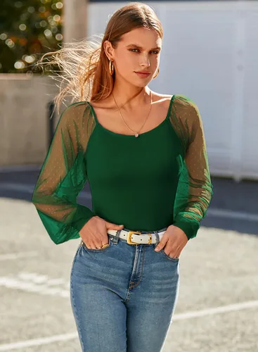 Miniatura 2 de DOROSE Camisas de manga larga de malla para mujer, blusas informales