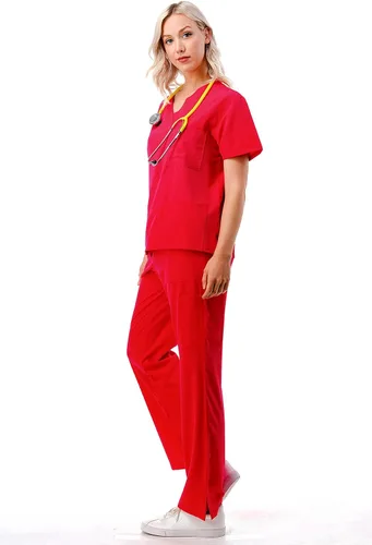 Miniatura 3 de Juego de uniformes médicos para mujer, 4 vías, 8 bolsillos, cuello en V, con cordón y pantalones de enfermería dental., Classic, S