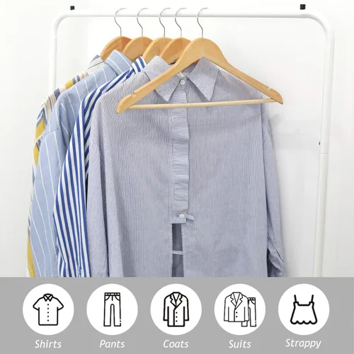 Miniatura 3 de Paquete de 18 perchas de madera resistente con acabado extra suave, muescas cortadas con precisión y gancho giratorio cromado de 360 grados, perchas