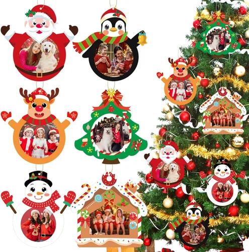 NOVWANG Adornos de Fotos de Navidad, 30 Piezas de Marcos de Fotos Colgantes de Navidad con 30 Hojas de Pegatinas, Adornos de Fotos, Decoraciones de