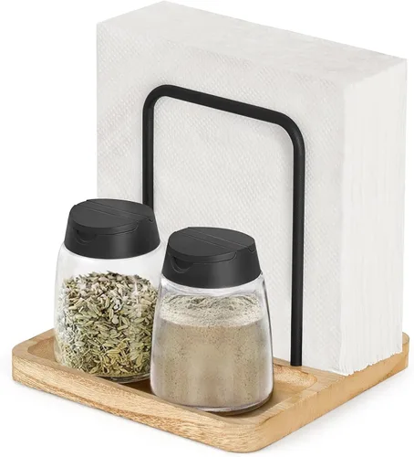 Mkono Servilletero para mesa de granja, dispensador de servilletas de madera color negro, almacenamiento de servilletas de papel rústico para
