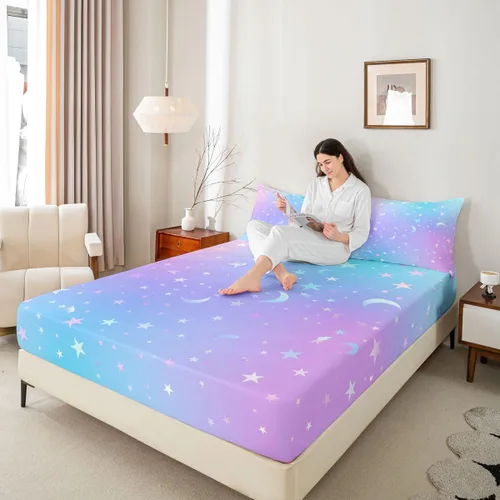 Miniatura 4 de Sábana bajera de galaxia tamaño individual, juego de ropa de cama con purpurina degradado para niños, niñas, niños y mujeres, decoración