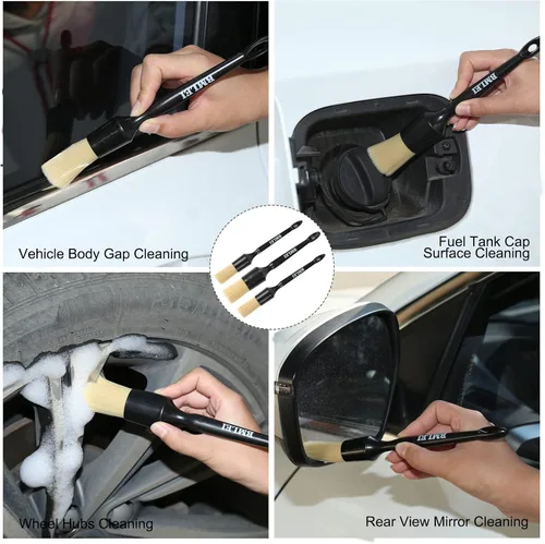 Miniatura 6 de BMLEI Juego de 5 cepillos para detalles de coche, pelo de jabalí, kit de cepillos para detalles de automóvil, sin arañazos, ultra suaves, perfectos
