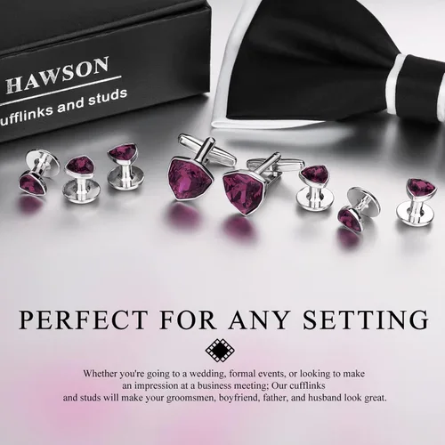 Miniatura 2 de HAWSON Gemelos para hombre con tachuelas de camisa de esmoquin, gemelos y camisa de esmoquin, conjuntos de regalo para bodas y fiestas., Metal
