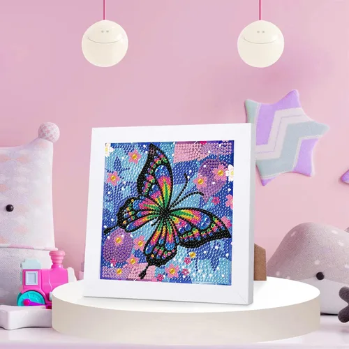 Miniatura 4 de xackcme Kits de pintura de diamantes de mariposa para niños con marco, arte de diamantes de mariposas para niños de 4 a 8 a 12 años, kit de pintura