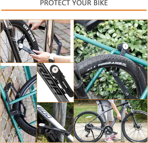 Miniatura 5 de Candado de bicicleta para bicicleta, scooter y motocicleta, con 4 llaves, cadena plegable, de acero aleado, con soporte de montaje, 2 correas, 34