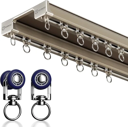 Miniatura 7 de Riel de cortina de techo – Sistema de rieles dobles, riel de cortina deslizante (negro, 2 m)
